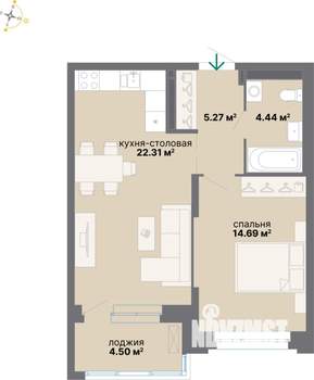 1-к квартира, вторичка, 51м2, 9/25 этаж