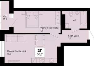 1-к квартира, строящийся дом, 37м2, 17/25 этаж