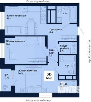 2-к квартира, вторичка, 67м2, 19/31 этаж
