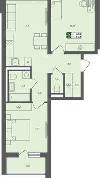 2-к квартира, вторичка, 66м2, 4/4 этаж