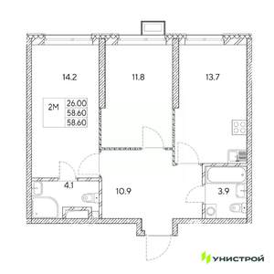2-к квартира, вторичка, 59м2, 15/31 этаж