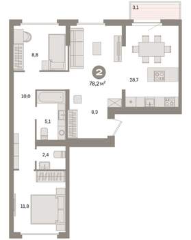 2-к квартира, вторичка, 78м2, 9/9 этаж