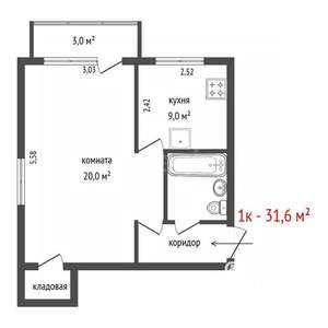 1-к квартира, вторичка, 32м2, 4/5 этаж