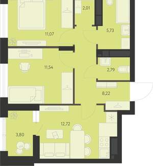 2-к квартира, вторичка, 55м2, 14/22 этаж