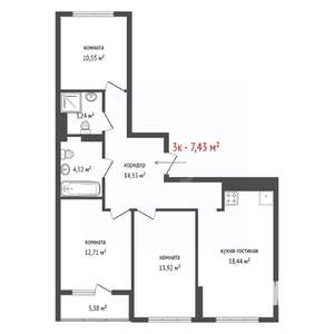 3-к квартира, вторичка, 79м2, 3/22 этаж
