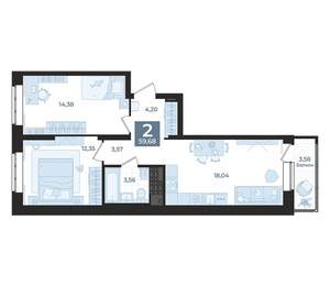 2-к квартира, вторичка, 60м2, 14/23 этаж