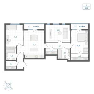 3-к квартира, вторичка, 99м2, 14/32 этаж