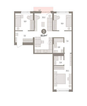 3-к квартира, вторичка, 83м2, 5/25 этаж
