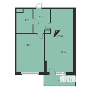 1-к квартира, вторичка, 48м2, 19/25 этаж