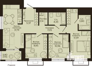 3-к квартира, вторичка, 83м2, 9/18 этаж