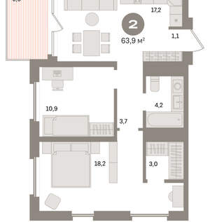 2-к квартира, вторичка, 64м2, 10/24 этаж