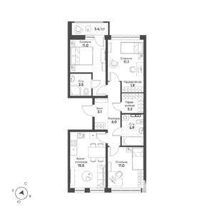 3-к квартира, вторичка, 72м2, 7/15 этаж