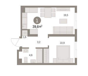 1-к квартира, вторичка, 40м2, 1/16 этаж