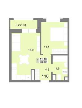 1-к квартира, вторичка, 39м2, 14/26 этаж