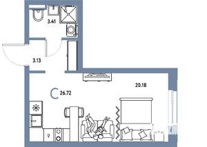 Студия квартира, вторичка, 27м2, 22/24 этаж