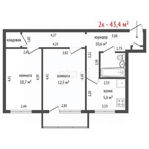 2-к квартира, вторичка, 43м2, 3/4 этаж