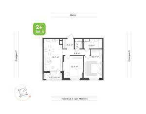 2-к квартира, вторичка, 67м2, 9/17 этаж