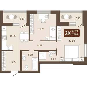 3-к квартира, вторичка, 62м2, 4/24 этаж