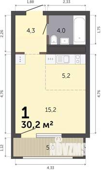 Студия квартира, строящийся дом, 30м2, 15/19 этаж