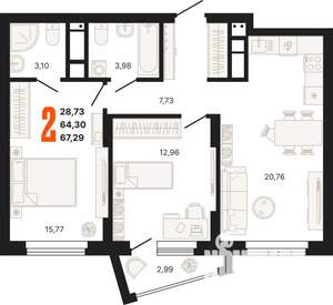 3-к квартира, вторичка, 67м2, 25/25 этаж