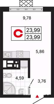 Студия квартира, вторичка, 24м2, 16/30 этаж