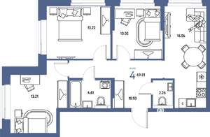 4-к квартира, вторичка, 70м2, 3/24 этаж