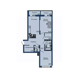 2-к квартира, вторичка, 74м2, 7/13 этаж
