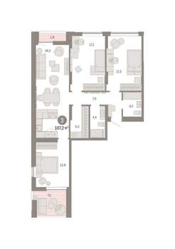 3-к квартира, вторичка, 107м2, 11/16 этаж