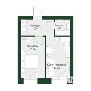 1-к квартира, вторичка, 37м2, 4/4 этаж