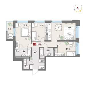 3-к квартира, строящийся дом, 94м2, 8/8 этаж
