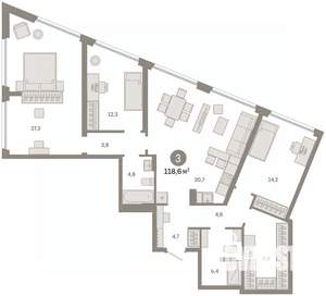 3-к квартира, вторичка, 119м2, 1/8 этаж
