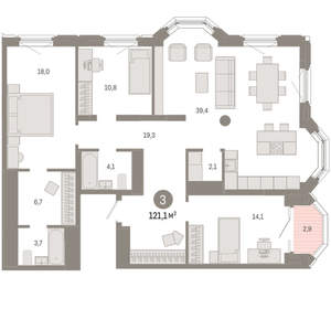 3-к квартира, вторичка, 121м2, 14/24 этаж