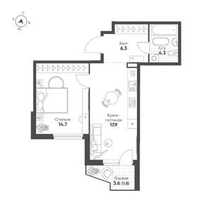 1-к квартира, строящийся дом, 45м2, 16/25 этаж