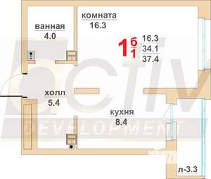 1-к квартира, вторичка, 34м2, 7/16 этаж
