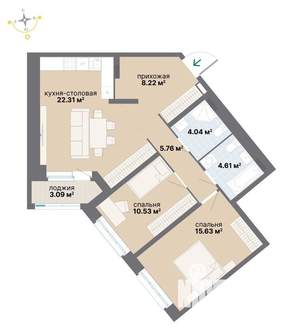 2-к квартира, вторичка, 74м2, 4/26 этаж