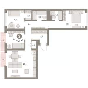 3-к квартира, вторичка, 87м2, 6/9 этаж