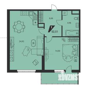 1-к квартира, вторичка, 53м2, 18/25 этаж