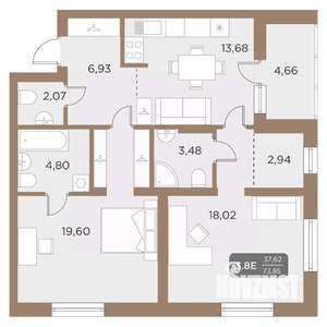 3-к квартира, вторичка, 74м2, 10/24 этаж