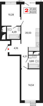 2-к квартира, вторичка, 64м2, 4/25 этаж