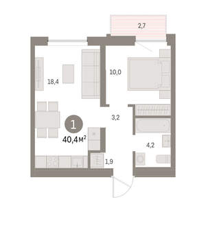 1-к квартира, вторичка, 40м2, 2/16 этаж