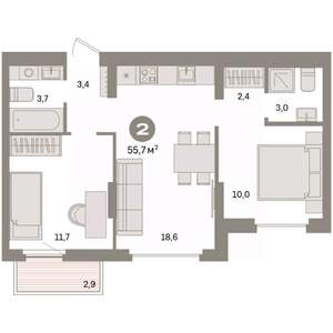 1-к квартира, вторичка, 56м2, 4/9 этаж
