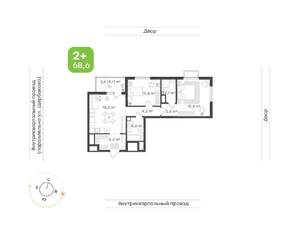 2-к квартира, вторичка, 69м2, 23/24 этаж