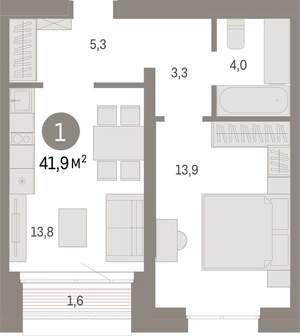 1-к квартира, вторичка, 42м2, 2/24 этаж