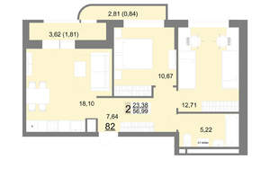 2-к квартира, вторичка, 57м2, 8/22 этаж