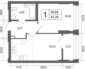 1-к квартира, вторичка, 42м2, 21/24 этаж