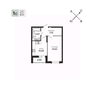 1-к квартира, вторичка, 40м2, 10/21 этаж