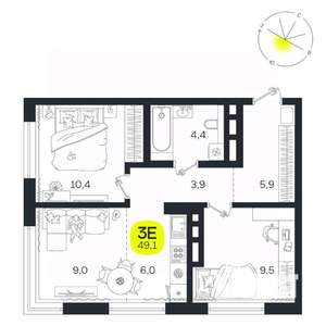 3-к квартира, вторичка, 49м2, 22/27 этаж