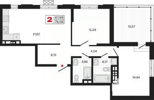 2-к квартира, вторичка, 78м2, 11/11 этаж