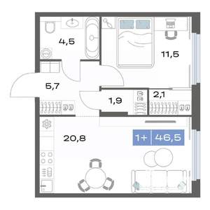 1-к квартира, строящийся дом, 47м2, 4/17 этаж