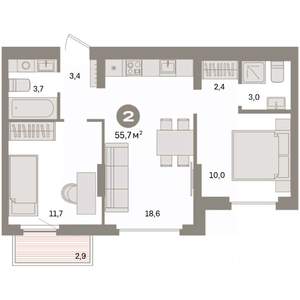 1-к квартира, вторичка, 56м2, 6/9 этаж